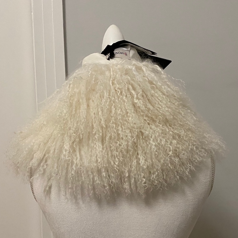 Moncler Tibetan lamb ivory scarf w snaps- NWT.